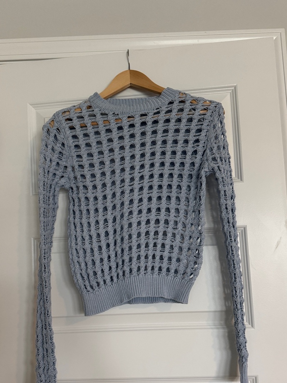 Sincerely Jules Light Blue Open-Weave Crewneck Sweater